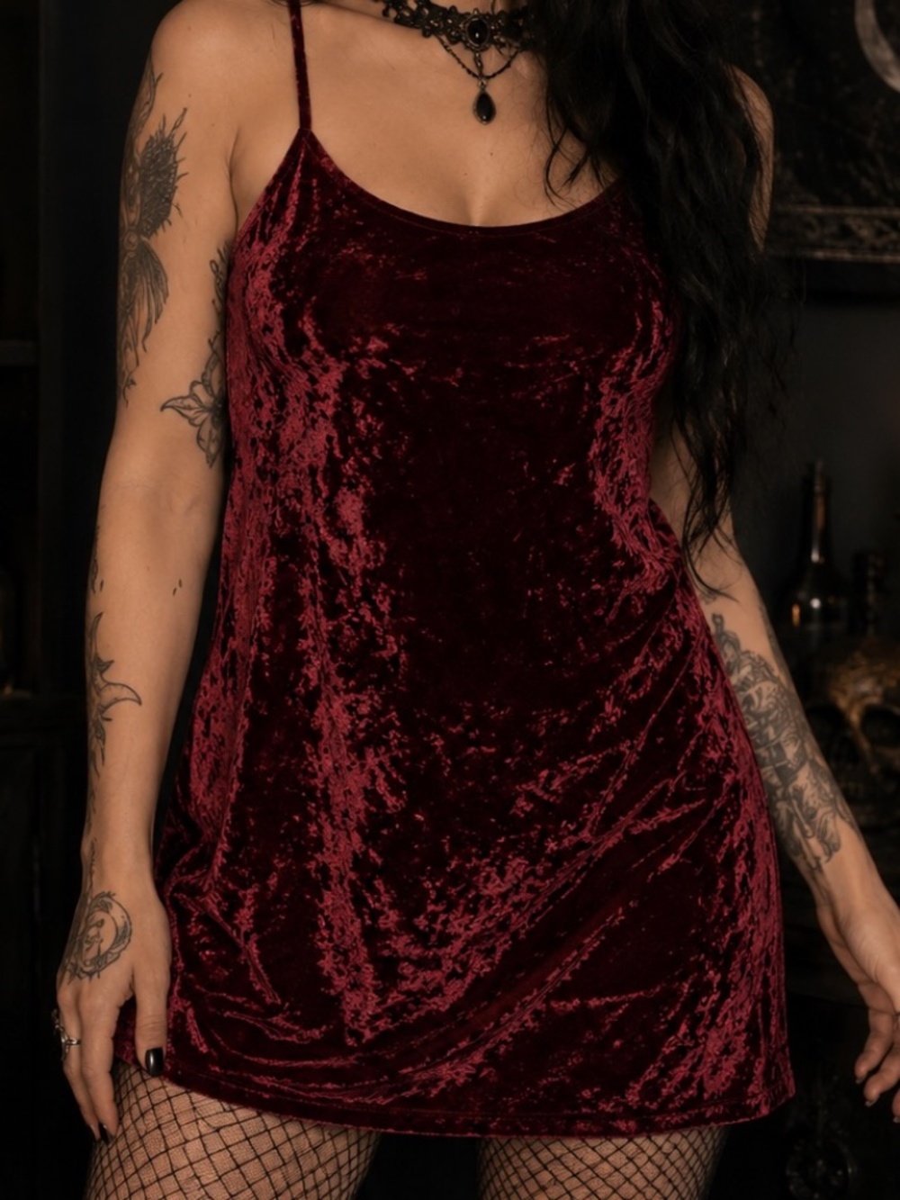 La Senza Slip Dress Womens Size Medium Red Crushed Velvet Goth Witchy